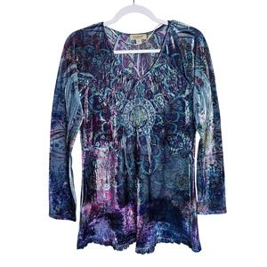 Y2K Velvet Colorful Tunic Top M Whimsy Twee Fairy Grunge Whimsical Trippy Velour
